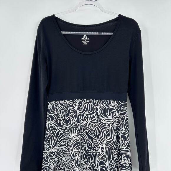 prAna Kaley Lagoon Long Sleeve Dress Black White Fit Flare Womens Size Small - Picture 4 of 12
